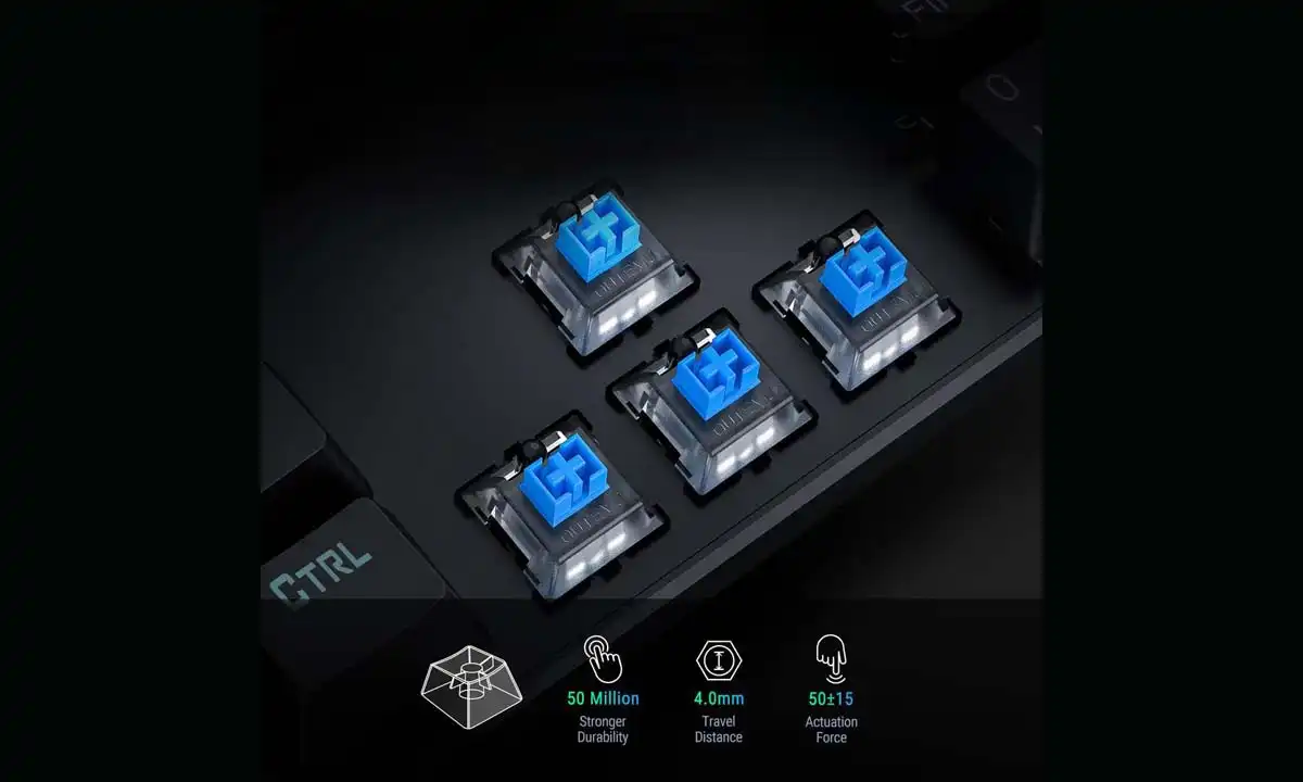 mechnical blue switch in dark background